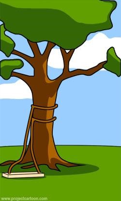Baum mit einstufiger am linken Boden aufsetzender Schaukel. Bildquelle: www.projektcartoon.com - Lizenz: Creative Commons Attribution 3.0 Unported License