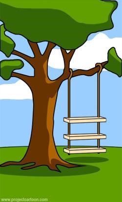 Baum mit dreistufiger Schaukel hängend am rechten Ast. Bildquelle: www.projektcartoon.com - Lizenz: Creative Commons Attribution 3.0 Unported License