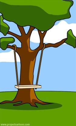 Baum mit einstufiger Schaukel hängend an Ästen vor Stamm. Bildquelle: www.projektcartoon.com - Lizenz: Creative Commons Attribution 3.0 Unported License
